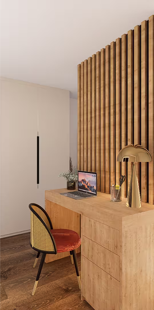 bureau-separation-tasseaux-bois chambre avec un bureau séparé avec des tasseaux de bois